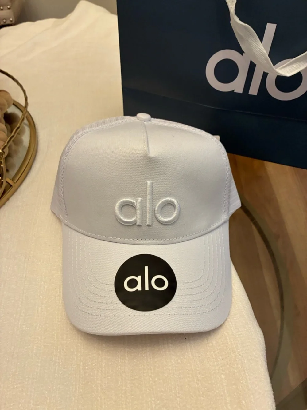 ALO Yoga White Mesh Trucker Cap